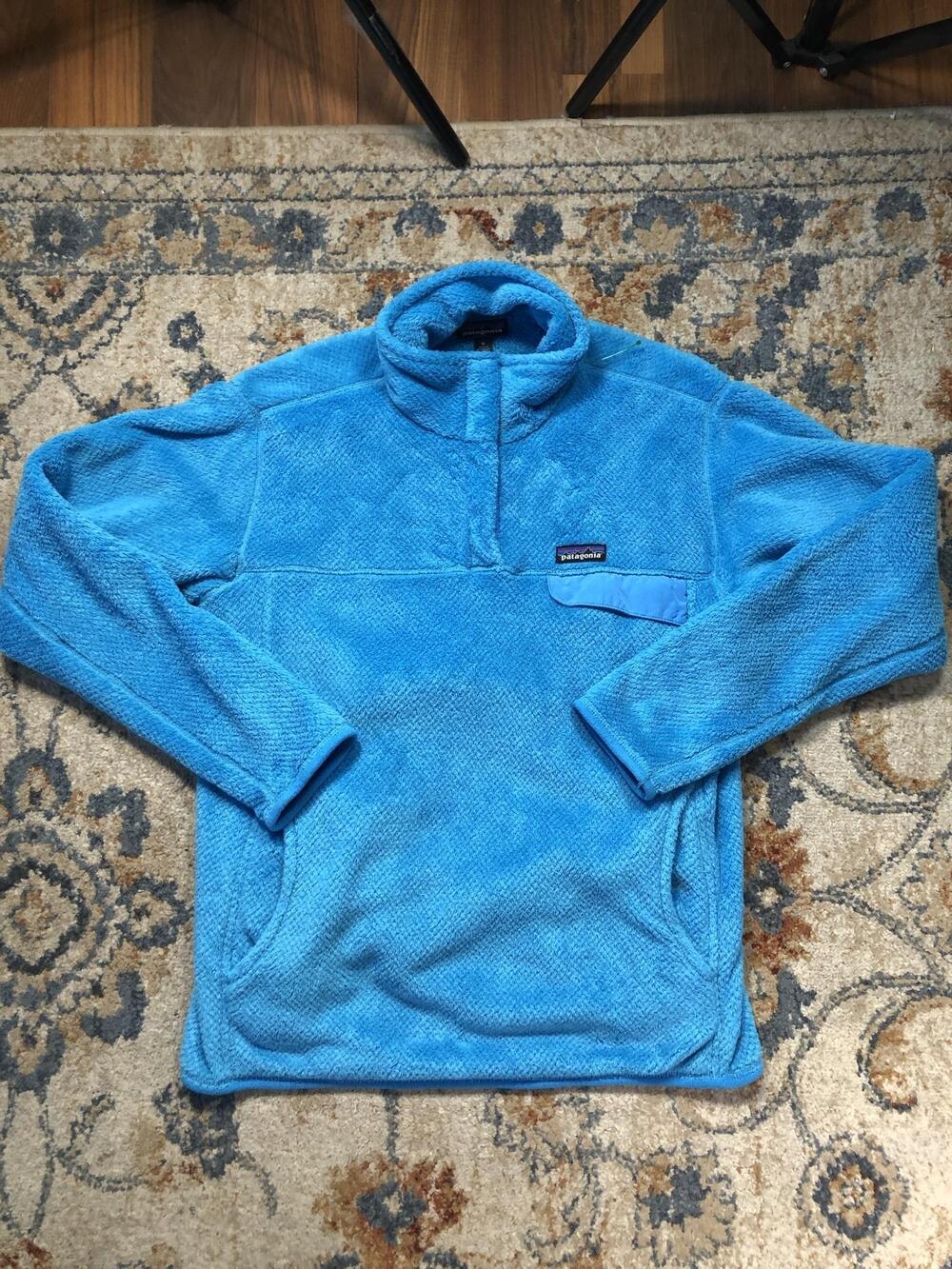 Patagonia Jacket Womens XL Blue Fleece Snap Pullover High Pile Warm Outdoor